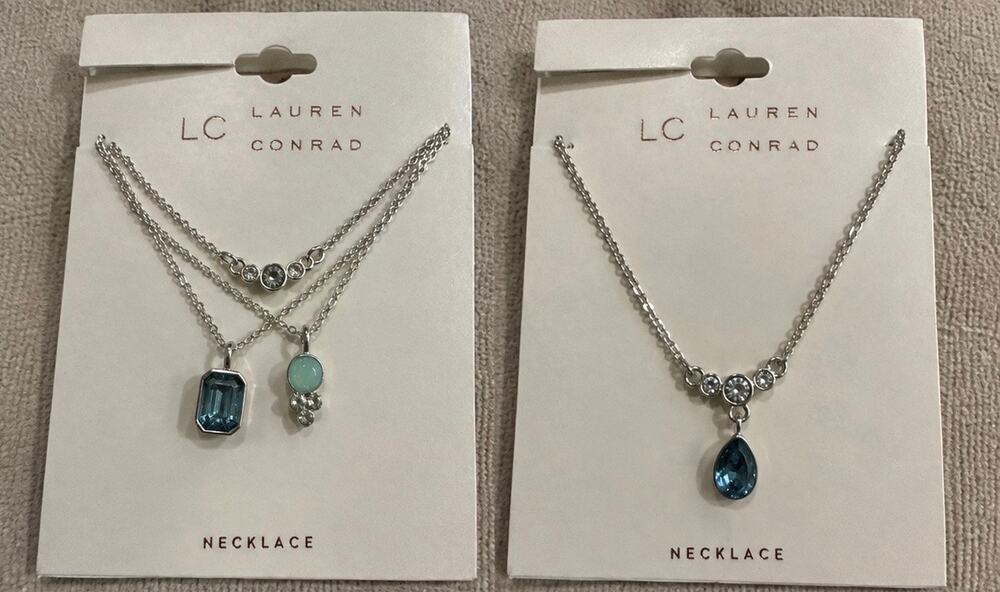 Set of 2 Lauren Conrad LC silver blue necklace pedant layer NWT gift preppy
